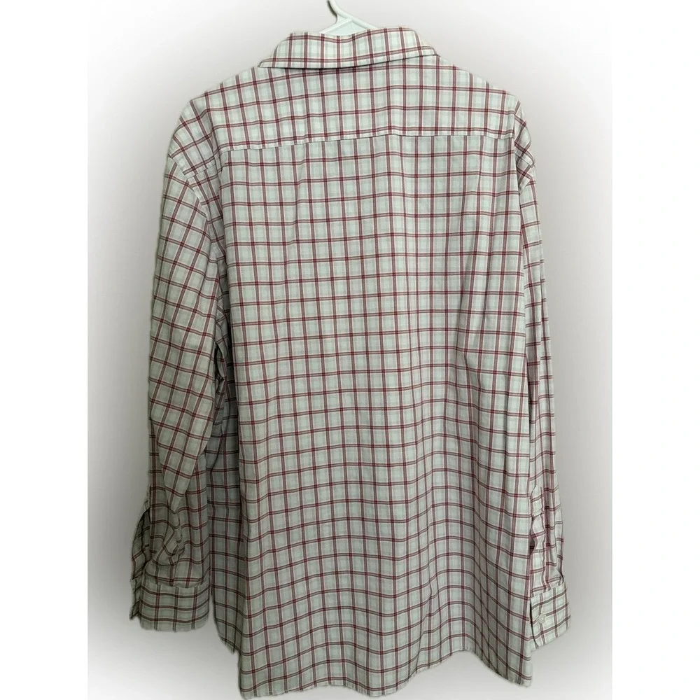Haggar White Button-Down Shirt with Red Windowpane Plaid‎
